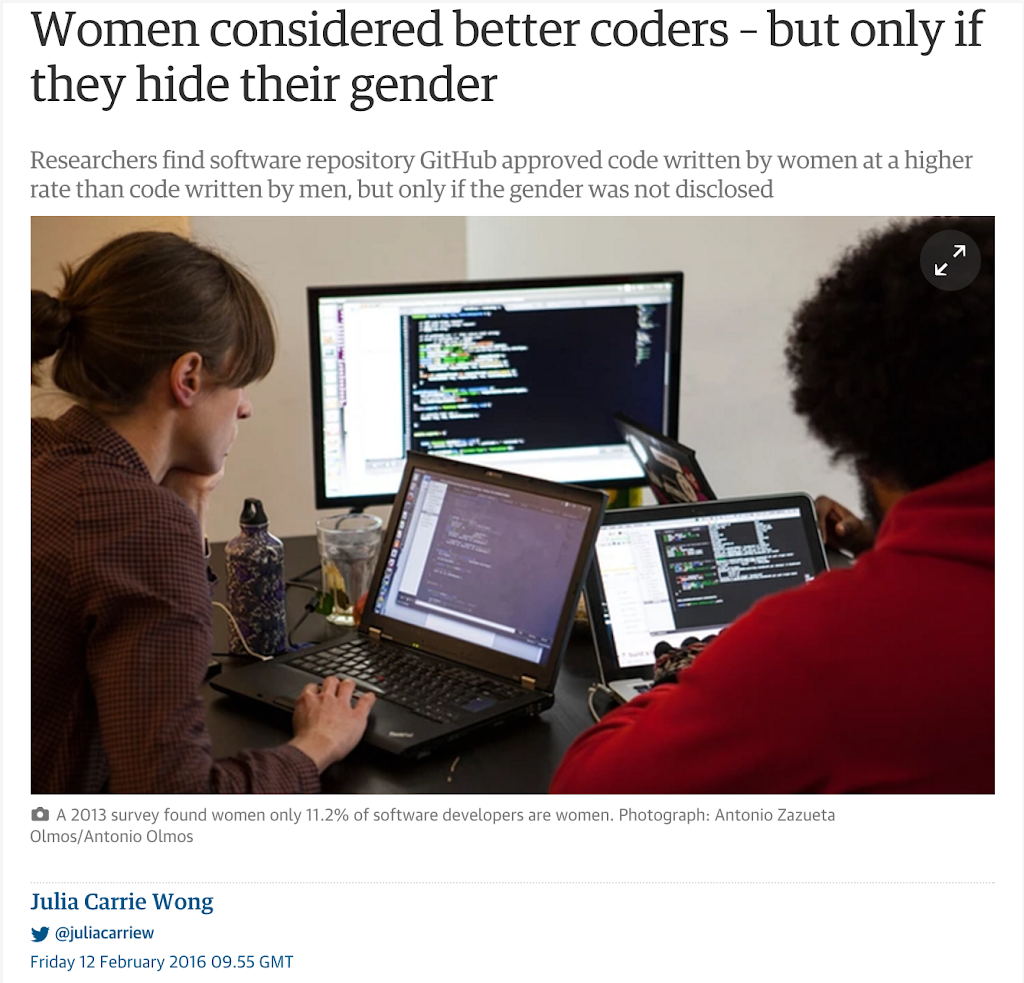 Guardian: Women considered better coders – but only if they hide their gender