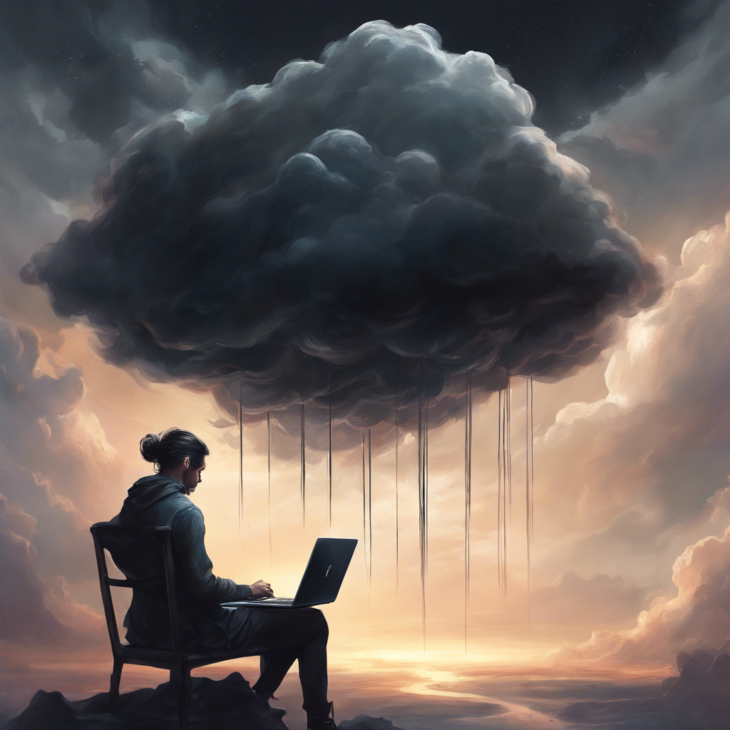 AI generated image shows a student at a laptop with an ominous black cloud